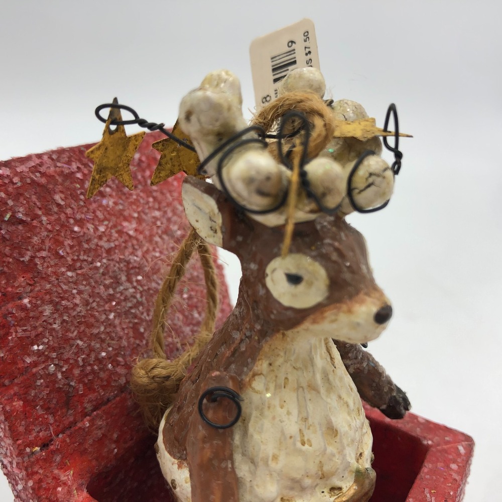 Dept 56 Frosted Deer Surprise Box Christmas Folk Art Vintage Ornament Hope - Picture 10 of 10